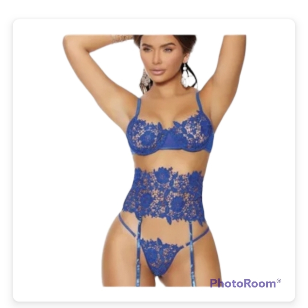 Mabel Embroidered Lace 3 Piece Lingerie Set! Brand New!